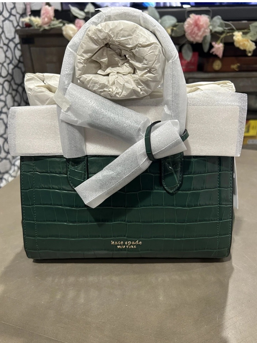 kate spade Knot-Croc-Embossed Leather Satchel with Tassel - Picture 7 of 14